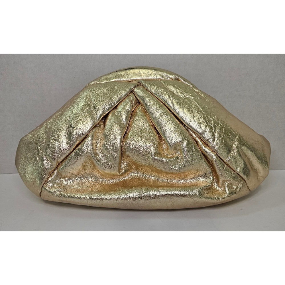 Park Avenue International Vintage 80s Gold Metallic Leather Pouch Clutch Bag USA - Picture 2 of 15